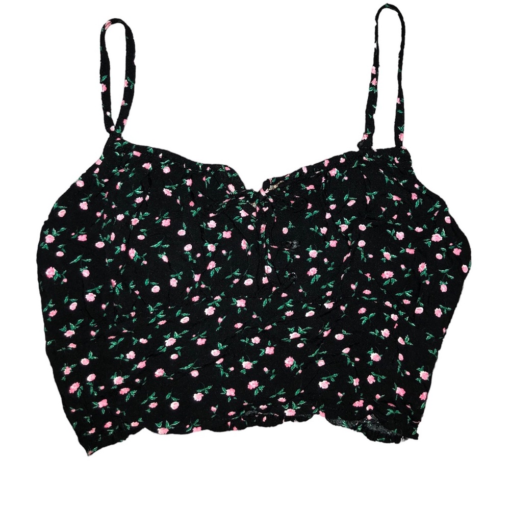 Black floral cropped tank top- forever 21. Like new